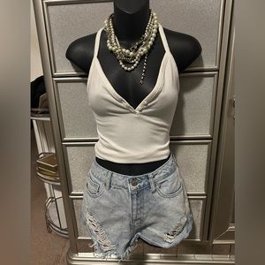 Light Blue Distressed Denim Shorts